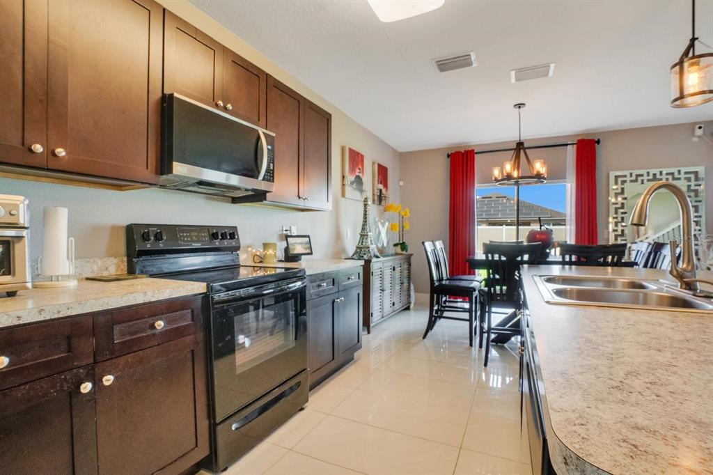 A dining room features a dark wood table, upholstered chairs, a chandelier, and a grandfather clock — 4583 NE 27TH STREET, OCALA, FL