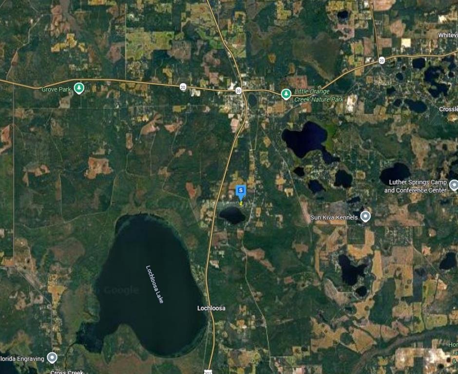 This is an aerial map view of the area surrounding Lochloosa Lake in Florida — 22010 SE 111 AVE, HAWTHORNE, FL