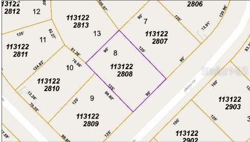 This is a plat map showing the property boundaries and dimensions for lot 8 — JUBILEE CIRCLE, NORTH PORT, FL