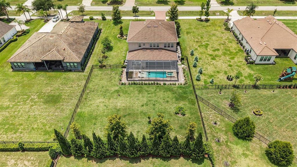 A screened-in patio features a rectangular swimming pool with a spillover spa and water features — 17823 DAISY FARM DRIVE, LUTZ, FL