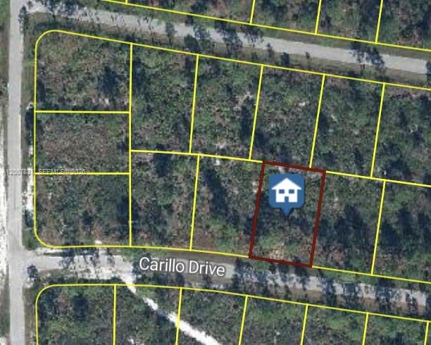This aerial map shows a vacant residential lot highlighted on a street named Carillo Drive — 8134 CARILLO DR, Sebring FL 33872, SEBRING, FL