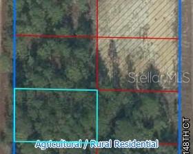 This is an aerial map showing a plot of land with wooded and cleared areas — TBD NE 147TH TERRACE, WILLISTON, FL