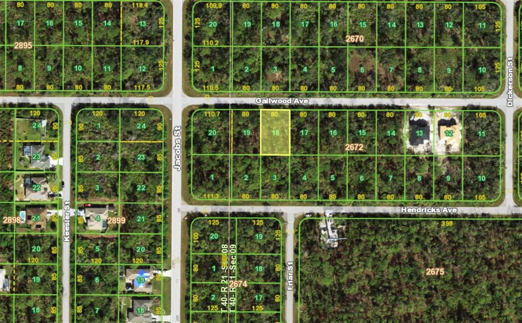 This is a satellite map view showing residential land plots and street layouts — 14019 GAILWOOD AVENUE, PORT CHARLOTTE, FL
