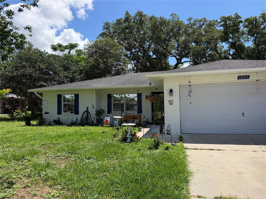 A single-story white brick house with a garage and a front yard under trees — 12315 SE 60TH TERRACE, BELLEVIEW, FL