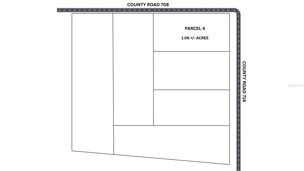 This is a map showing a land parcel layout bordered by two county roads — PARCEL 4 CR 714, CENTER HILL, FL