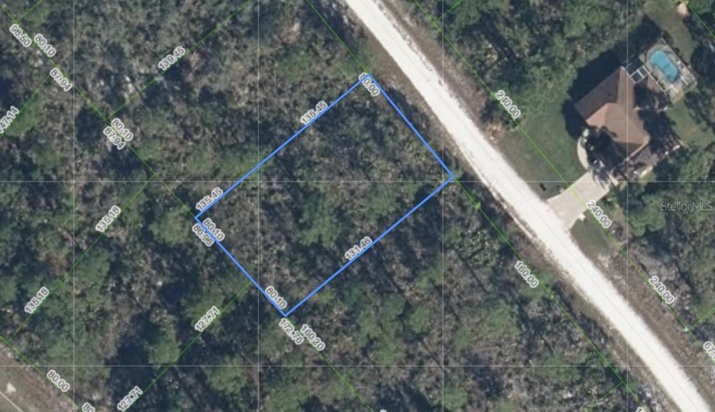 An aerial map shows a rectangular plot of land outlined in blue — 1140 HERON STREET, LAKE PLACID, FL