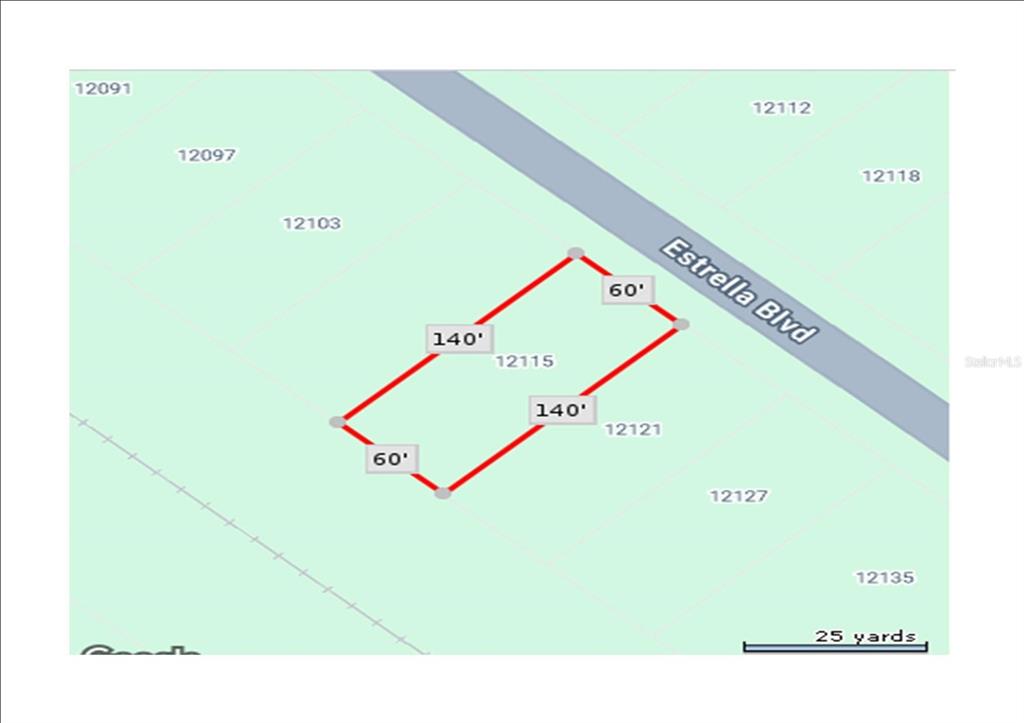 This is a map showing the property lines and dimensions of a rectangular land parcel — 12115 ESTRELLA BOULEVARD, PUNTA GORDA, FL