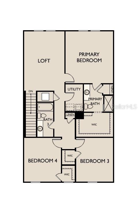 This is a floor plan of a residential second story featuring three bedrooms and a loft — 1620 NORFOLK TRAIL, DELAND, FL