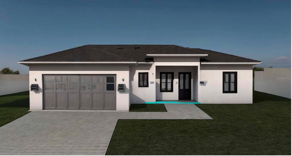 A digital rendering of a single-story house with a two-car garage and white exterior — 1285 6TH STREET, ORANGE CITY, FL
