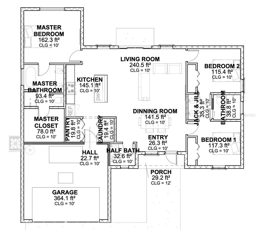 This is a floor plan showing the layout of a single-story residential home — 1285 6TH STREET, ORANGE CITY, FL