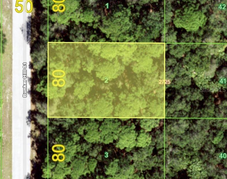 This is an aerial map view showing a rectangular plot of land labeled as lot 2 — 3052 BUNKER HILL STREET, PORT CHARLOTTE, FL