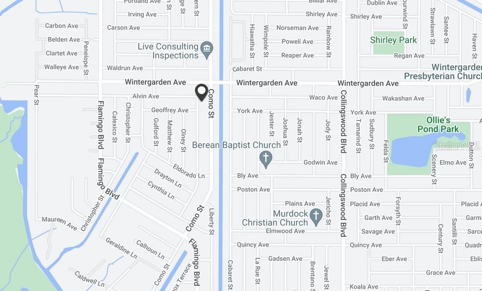 This is a map showing streets and landmarks in a residential neighborhood — 3052 BUNKER HILL STREET, PORT CHARLOTTE, FL