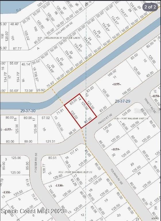 This is a property tax map showing the boundaries and dimensions of a specific land parcel — 615 PAIGO STREET SE, PALM BAY, FL