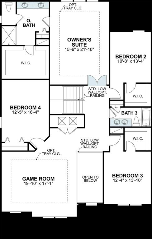 This is a floor plan of a second story featuring four bedrooms, a game room, and bathrooms — 1911 CLARY SAGE DRIVE, SPRING HILL, FL