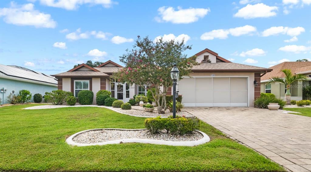 A single-story house with a paved driveway, a manicured lawn, and a small tree — 739 WINTERBROOKE WAY, SUN CITY CENTER, FL
