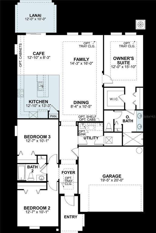 This is a floor plan for a single-story home featuring three bedrooms, a garage, and lanai — 902 HILLSHIRE PLACE, SPRING HILL, FL