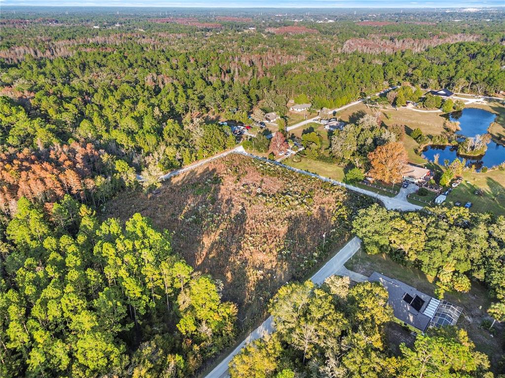 An aerial view shows a large, undeveloped rectangular lot surrounded by trees and residential houses — 1146 N JORIE TERRACE, CRYSTAL RIVER, FL