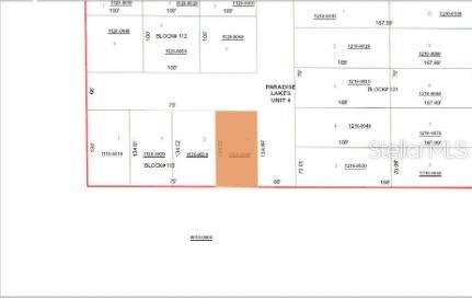 This is a plat map showing a highlighted parcel of land in Paradise Lakes Unit 4 — PARADISE LAKES AVENUE, GEORGETOWN, FL