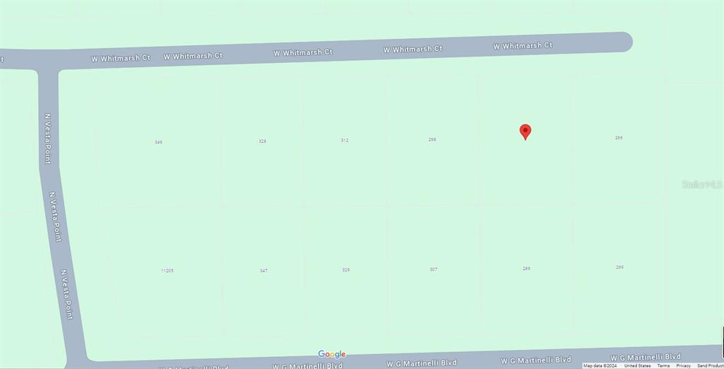 This is a map showing a residential street layout with numbered property lots — 282 W WHITMARSH COURT, DUNNELLON, FL