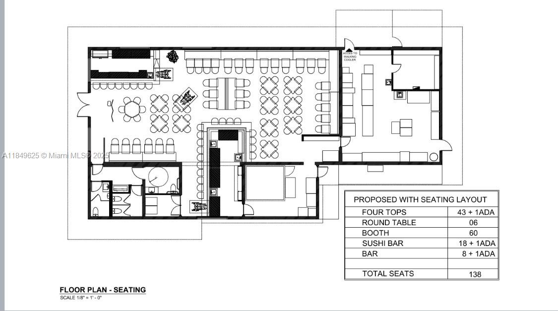 This is a floor plan for a restaurant showing the layout of tables and seating — N University Dr, Sunrise FL 33322, SUNRISE, FL