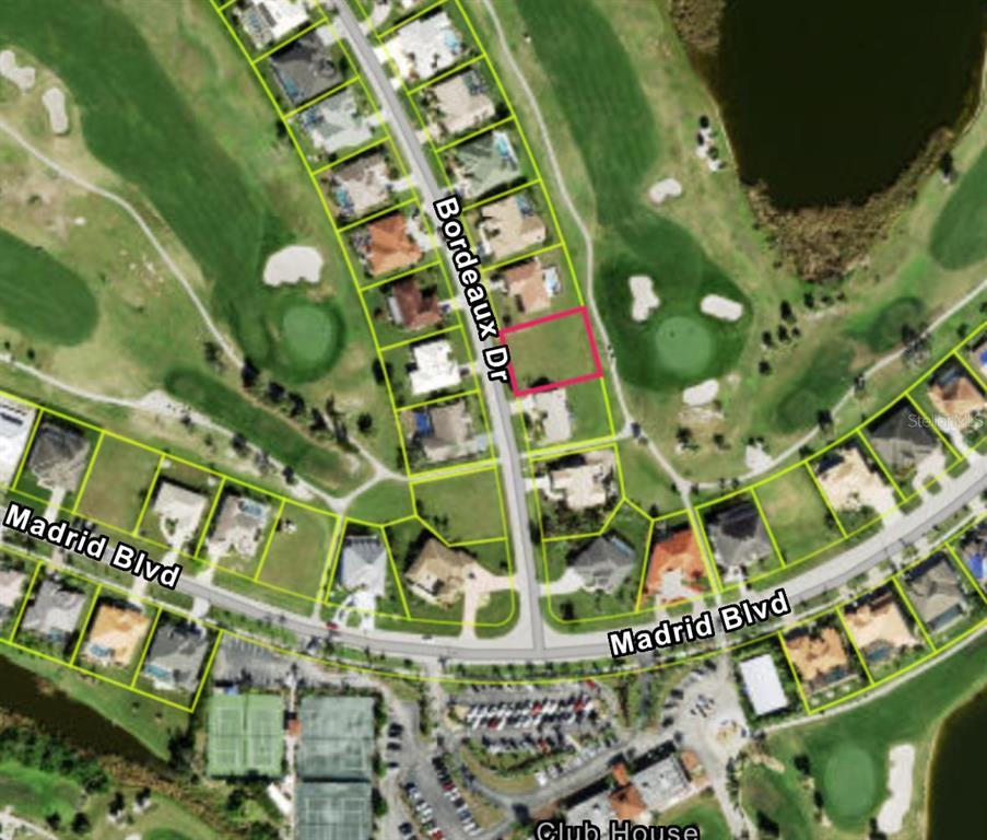 This is an aerial map showing a vacant residential lot highlighted in pink on Bordeaux Drive — 3880 BORDEAUX DRIVE, PUNTA GORDA, FL