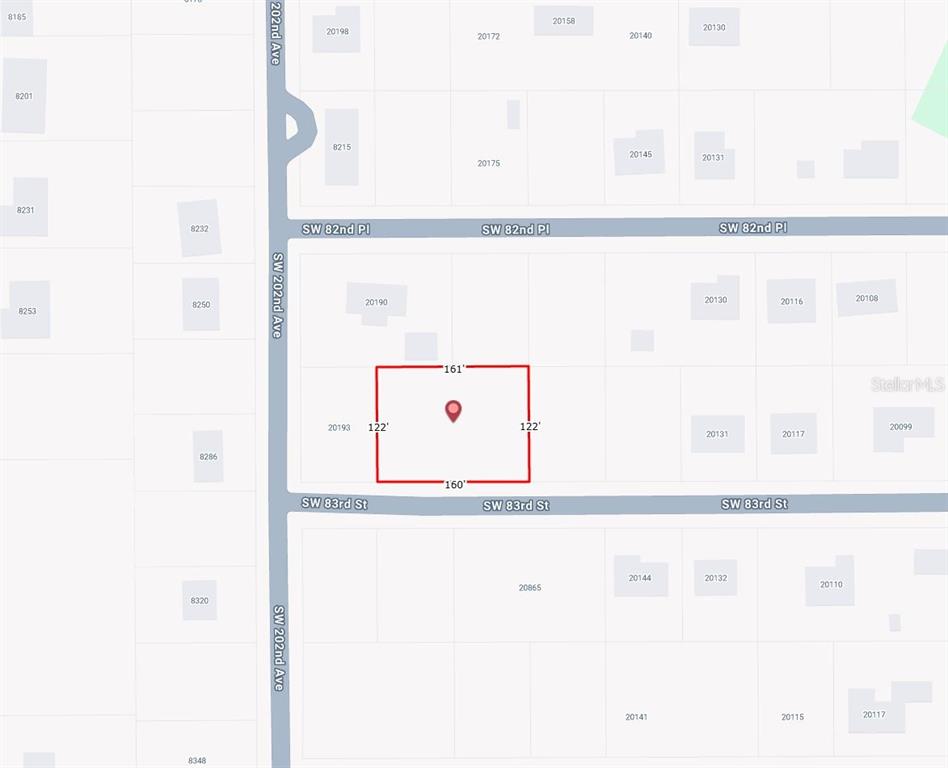 This is a map showing a rectangular property lot with dimensions labeled in feet — SW 83RD ST, DUNNELLON, FL