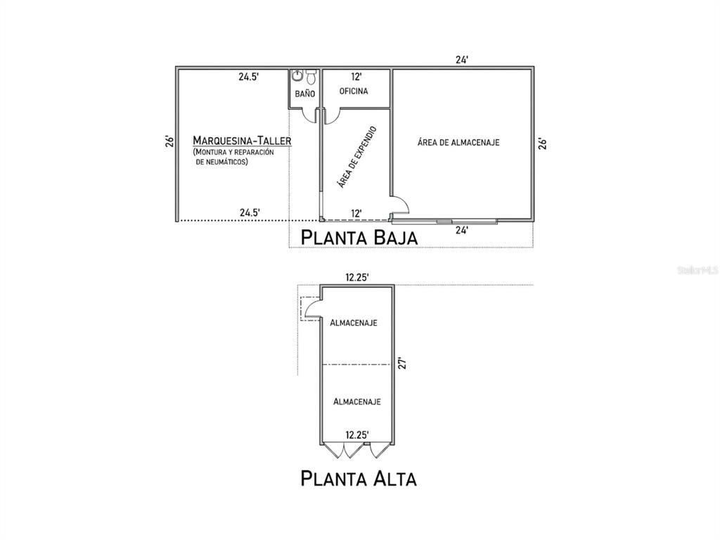 This is a floor plan showing the layout of a two-story commercial building — Carr 568 Km 30.3 Int CARR 568 KM 30.3 INT, COROZAL, PR 00783, COROZAL, PR