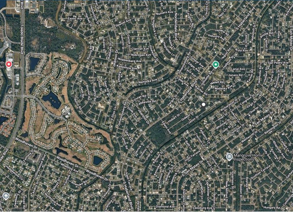 This is a satellite map showing residential streets and neighborhoods in a suburban area — JASON STREET, NORTH PORT, FL