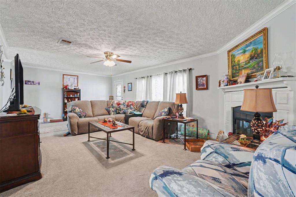 A living room features a sectional sofa, a fireplace, and a television on a stand — 8043 TOWER STREET, BROOKSVILLE, FL