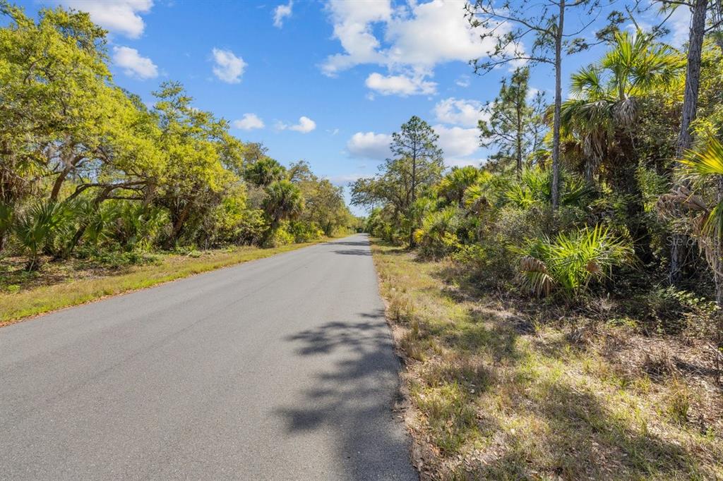 A paved road stretches through a wooded area with lush green trees and blue skies — 18047 SAVAGE AVENUE, PORT CHARLOTTE, FL