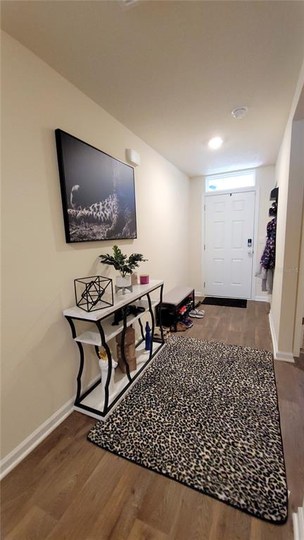 An entryway features a console table, a leopard-print rug, and a front door — 36 RYARBOR DRIVE, PALM COAST, FL