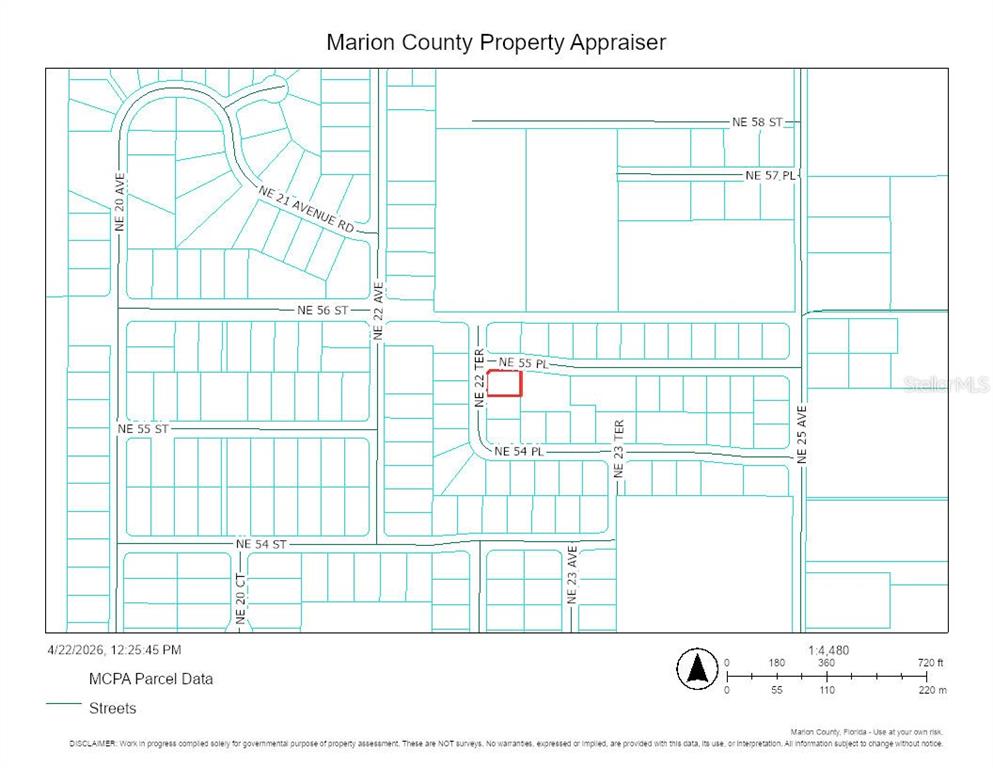 This is a property tax map showing parcel boundaries and street names in Marion County — 0 NE 22ND TERRACE, OCALA, FL