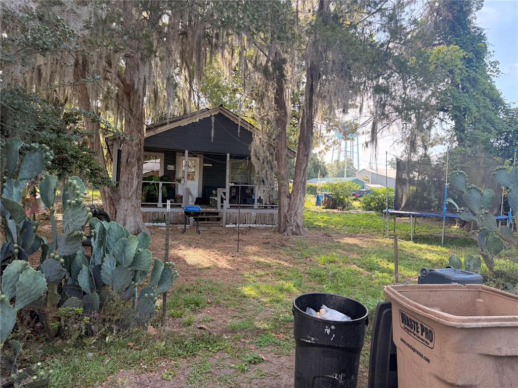 A dark-colored house with a front porch sits behind large trees and prickly pear cacti — 139 NE PATTERSON AVENUE, LAKE CITY, FL