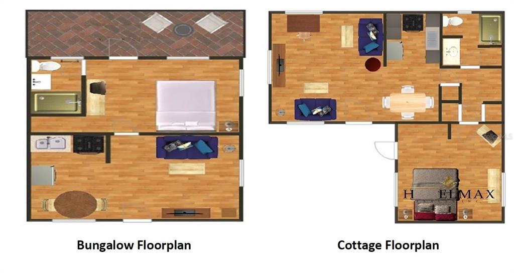 This floor plan rendering displays the layouts for a bungalow and a cottage — 14711 GULF BOULEVARD, MADEIRA BEACH, FL