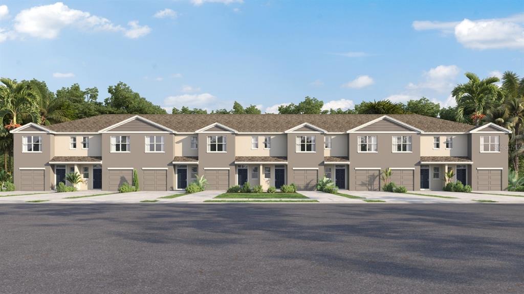 This is a digital rendering of a multi-unit townhouse building with attached garages — 31185 MIDNIGHT SUN WAY, WESLEY CHAPEL, FL