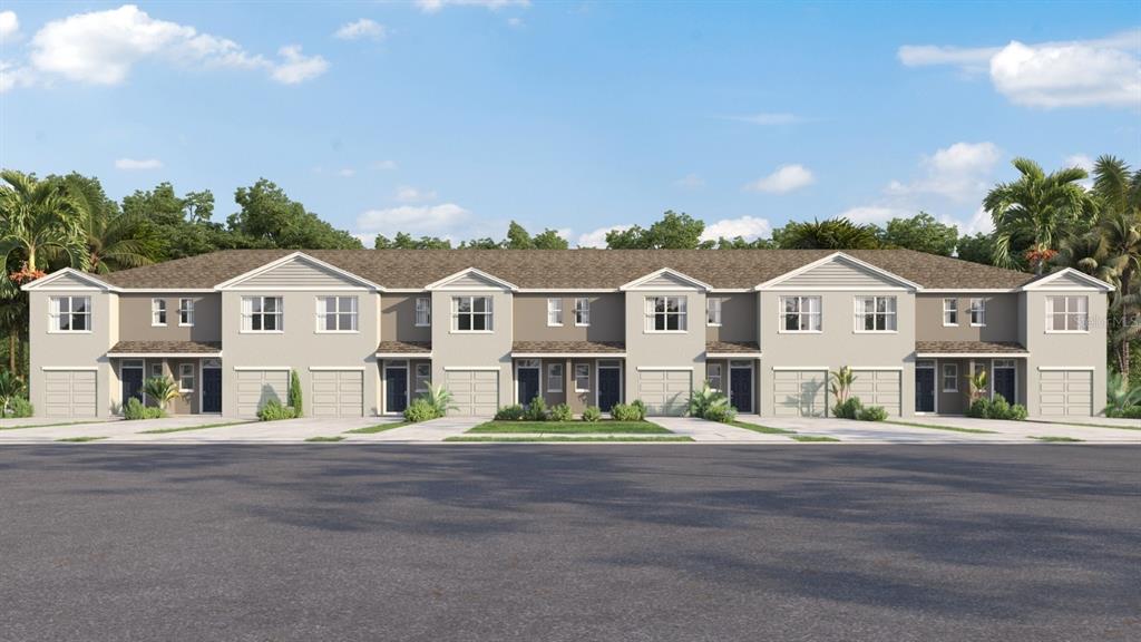 This is a digital rendering of a multi-unit townhouse building with attached garages — 31185 MIDNIGHT SUN WAY, WESLEY CHAPEL, FL