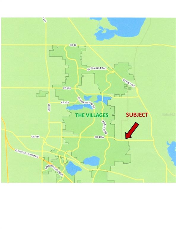 This is a map showing the location of a subject property relative to The Villages — 833 COUNTY ROAD 466A, FRUITLAND PARK, FL