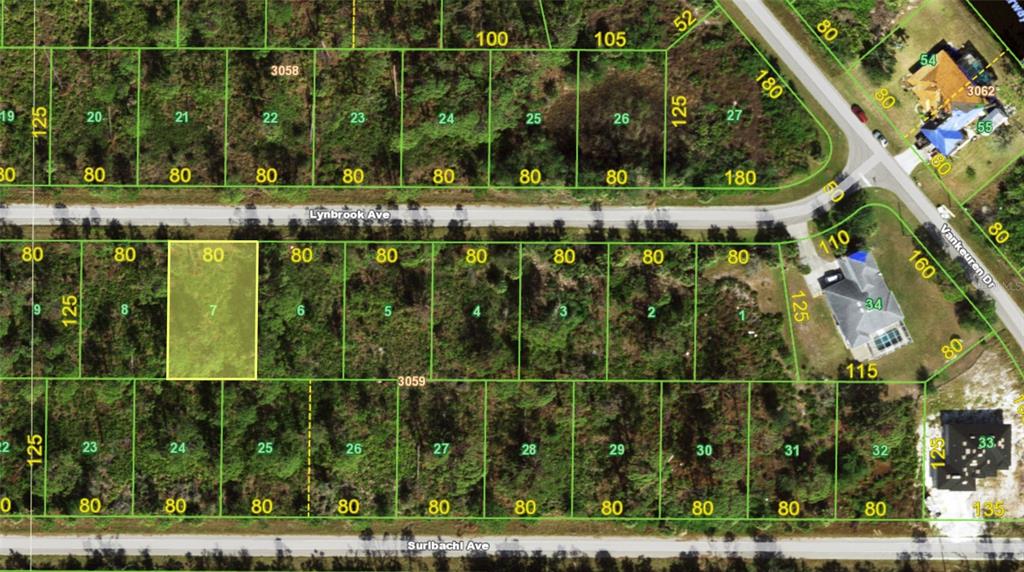 This is a map showing a residential subdivision with numbered lots and street names — 13547 LYNBROOK AVENUE, PORT CHARLOTTE, FL