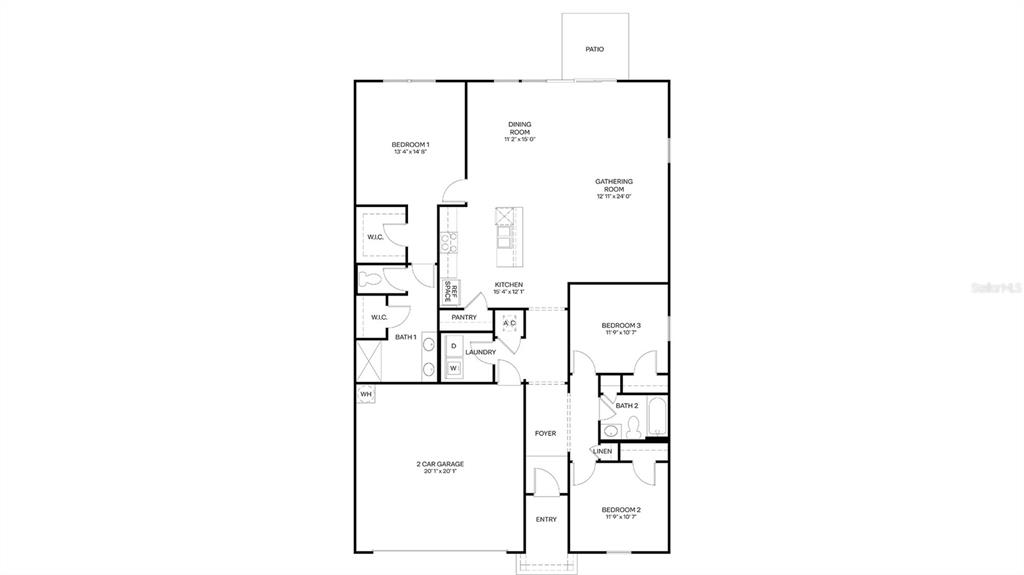 This is a floor plan for a three-bedroom home with a two-car garage — 50 SAWDUST LANE, PALM COAST, FL