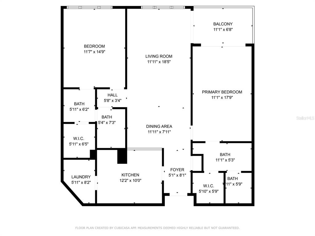 This is a floor plan of a two-bedroom apartment with a balcony and laundry room — 6287 BAHIA DEL MAR CIRCLE UNIT 603, ST PETERSBURG, FL
