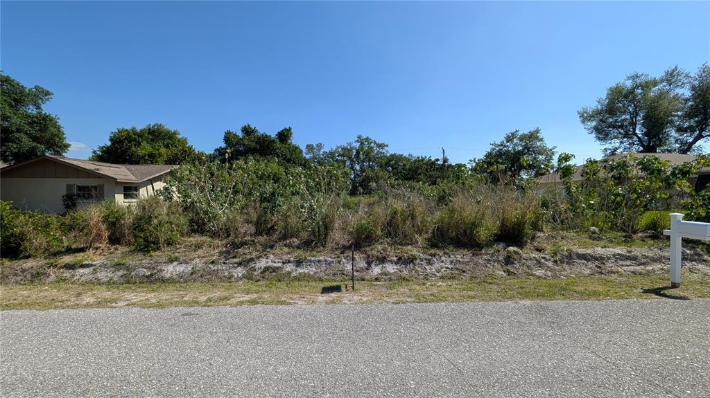 A vacant, overgrown residential lot sits between two houses along a paved street — 177 COLUMBIA ROAD, VENICE, FL