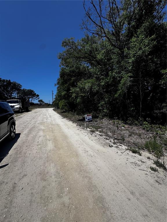 A dirt road runs alongside a wooded lot with a real estate sign — 0 SW 104TH LANE, DUNNELLON, FL