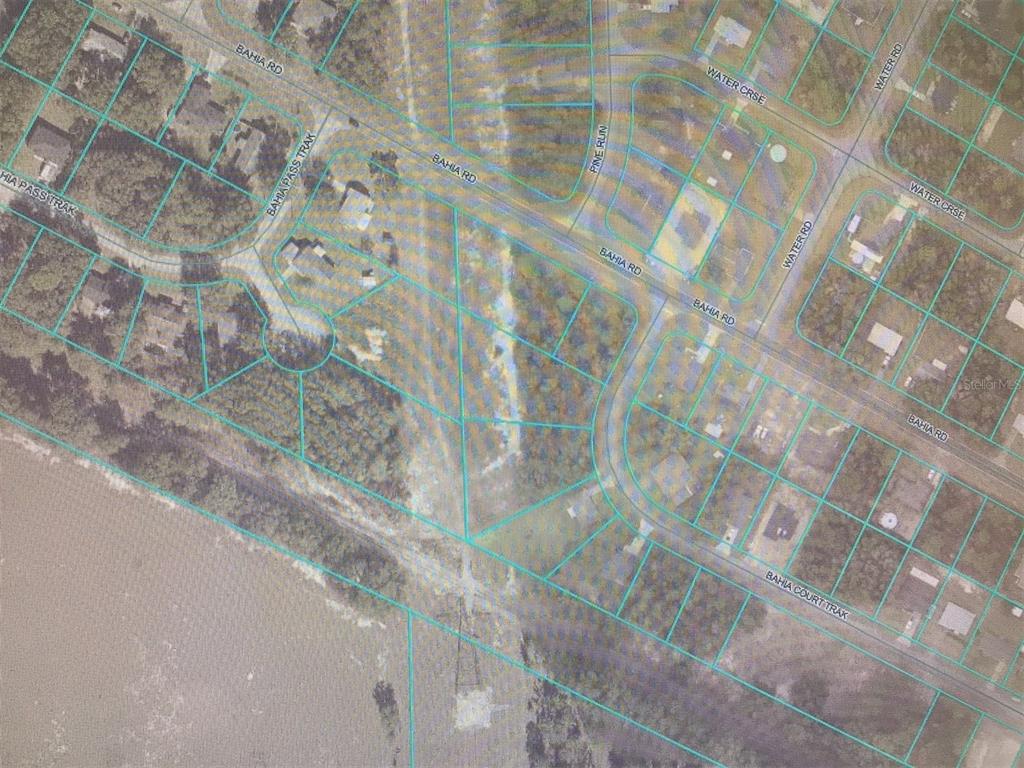 This is an aerial map showing property lot lines overlaid on a residential neighborhood — 0 BAHIA COURT TRACK, OCALA, FL