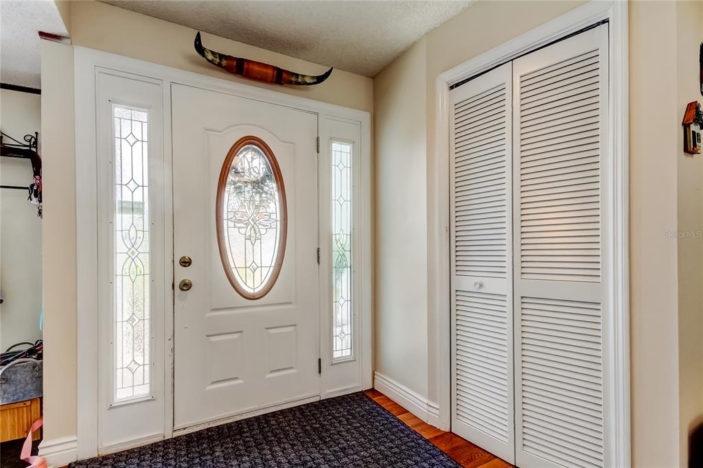 An entryway features a white front door with a decorative oval glass insert and sidelights — 1800 SAGEBRUSH ROAD, PLANT CITY, FL
