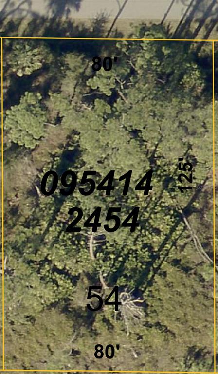 This is an aerial map showing a rectangular plot of land with dimensions labeled — LADY SLIPPER AVE., NORTH PORT, FL