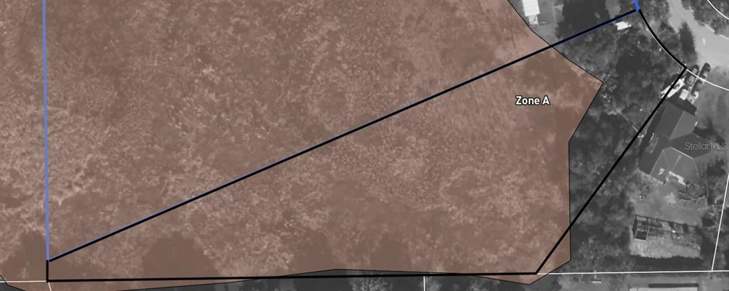 This is an aerial map showing a property boundary highlighted as Zone A — Lot 54 MINK RUN, HUDSON, FL