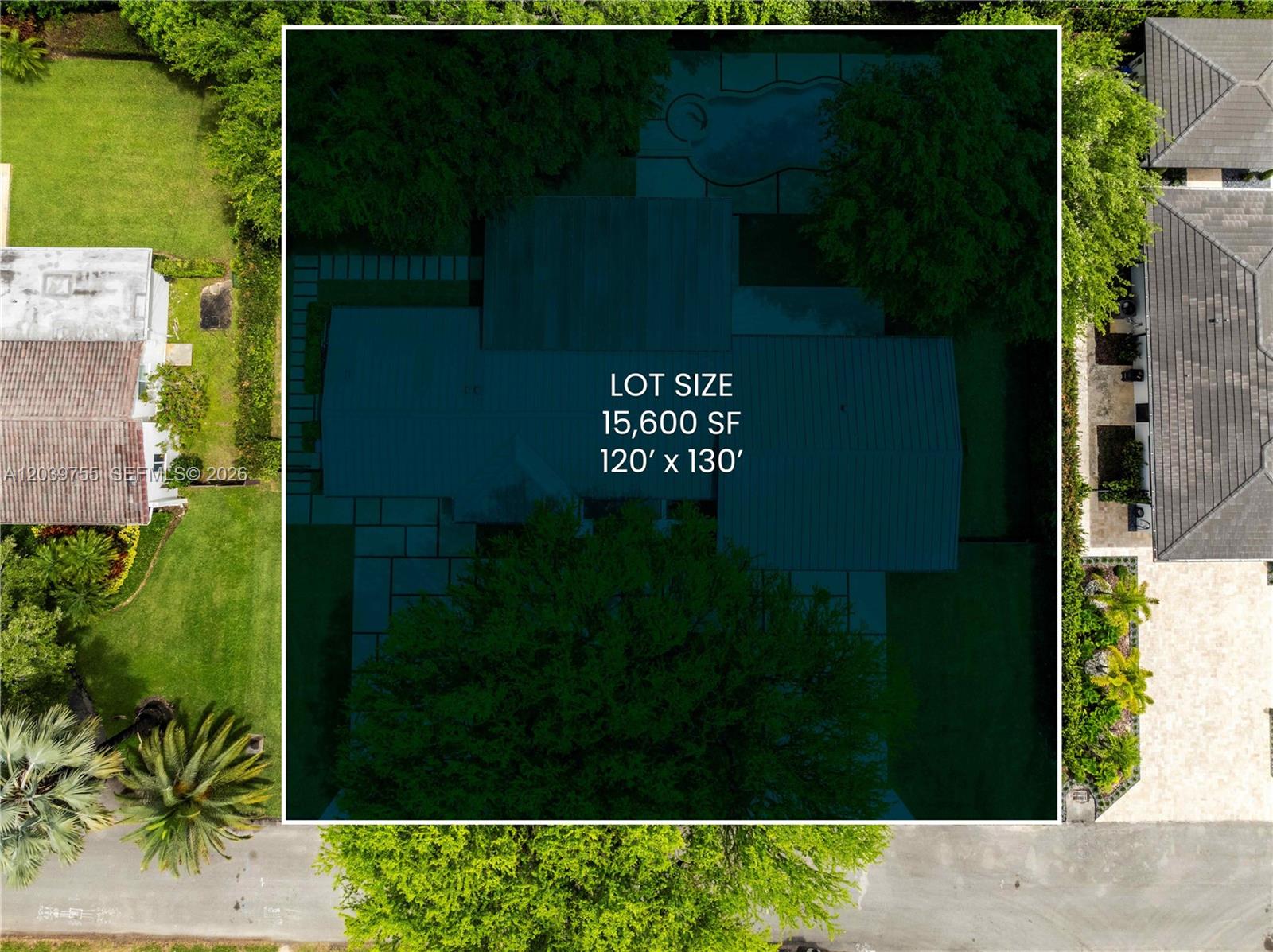 An aerial view shows a residential property lot with a house and pool — 8525 SW 54th Ct, Miami FL 33143, MIAMI, FL