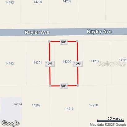 This is a map showing the rectangular property boundaries and dimensions of a vacant lot — 14209 NAYLOR AVENUE, PORT CHARLOTTE, FL