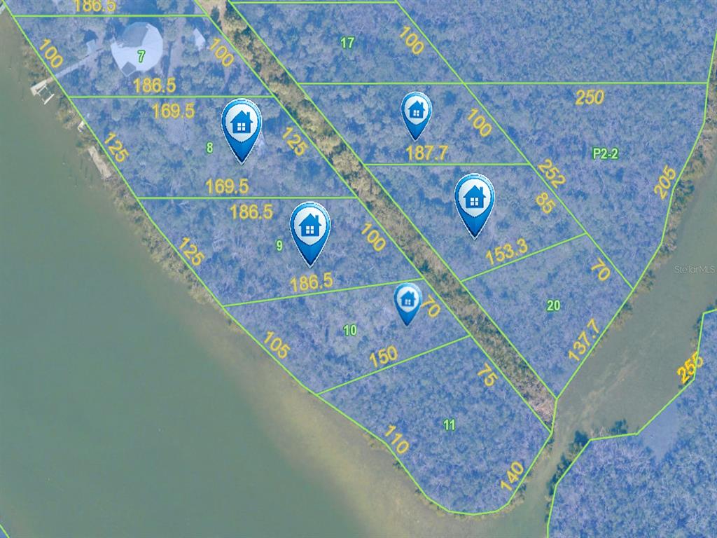 This is a satellite map showing property lot lines and parcel numbers for a waterfront area — 10049 HEL-LEW COURT, PLACIDA, FL