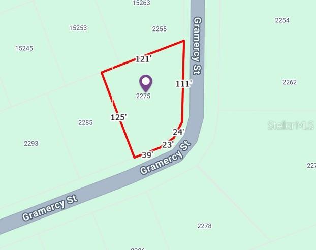 This is a map showing the property lines and dimensions of a residential lot — 2275 GRAMERCY STREET, PORT CHARLOTTE, FL